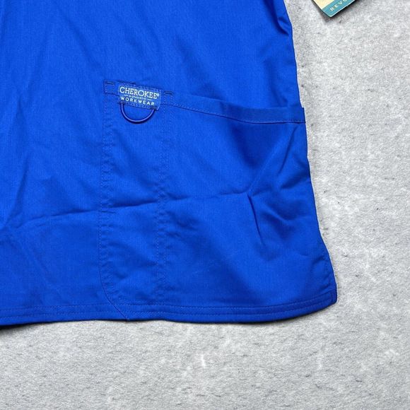 Cherokee Top Womens Size Medium Blue V-Neck Scrub Short Sleeve Polyester Blend - Picture 5 of 11